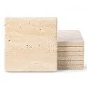 Koville Travertine Coasters Set of 6, Stone Coasters for Drinks, 4" Square Cup Coaster for Coffee Table Home Office Bar Decor, Heat Resistant Decorative Modern Minimalist Coaster(Beige)