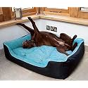KOZI PET Dog/Cat Ultra Soft Filled Bottom Side Waterproof Reversible Bed Ethnic desingner Black/Sky Blue-(Export Quality)-Large