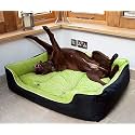 KOZI PET Dog/Cat Ultra Soft Filled Bottom Side Waterproof Reversible Bed Ethnic desingner Black/Green-(Export Quality)-Large