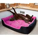 KOZI PET Polyester,Nylon, Dog/Cat Ultra Soft Filled Bottom Side Waterproof Reversible Bed Ethnic Desingner Black/Pink-(Export Quality)-Large