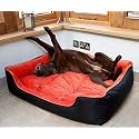 KOZI PET Dog/Cat Ultra Soft Filled Bottom Side Waterproof Reversible Bed Ethnic desingner Black/Red-(Export Quality)-XXL with Super Soft Blanket
