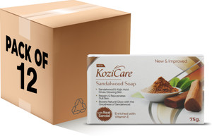 kozicare sandalwood bath soap for younger looking and glowing skin -75gm pack of 12 12 x 75 g