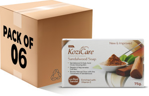 kozicare sandalwood bath soap for younger looking and glowing skin -75gm pack of 6