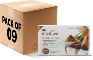 kozicare sandalwood bath soap for younger looking and glowing skin -75gm pack of 9