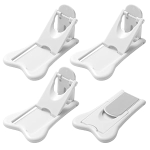 kpng sliding door lock for child safety window stoppers vertical windows sliding glass door lock - baby proof doors amp closets no screws or drills requird white pack of-4