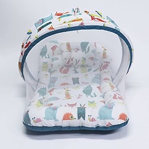 kradyl kroft baby mosquito net bedding for kids with cotton outer fabric and pillow  half openable mosquito net bedding for baby little minty multicolor