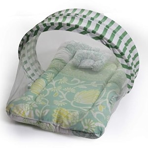 kradyl kroft baby mosquito net flat bed  play mat for kids with cotton outer fabric  half openable mosquito net flat mat for baby playtimes neon