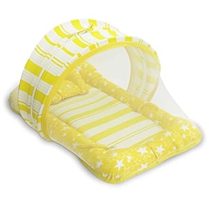 kradyl kroft baby mosquito net flat bed  play mat for kids with cotton outer fabric  half openable mosquito net flat mat for baby playtimes sunshine