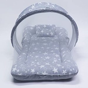 kradyl kroft baby mosquito net bedding for kids with cotton outer fabric and pillow  half openable mosquito net bedding for baby grey star