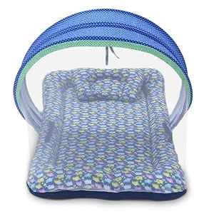 kradyl kroft baby mosquito net flat bed  play mat for kids with cotton outer fabric  half openable mosquito net flat mat for baby playtimes dancing elephants