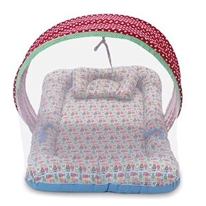 kradyl kroft baby mosquito net flat bed  play mat for kids with cotton outer fabric  half openable mosquito net flat mat for baby playtimes happy owls
