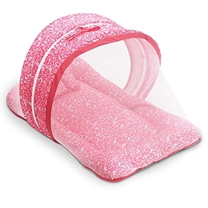 kradyl kroft baby mosquito net flat bed  play mat for kids with cotton outer fabric  half openable mosquito net flat mat for baby playtimes peaches and cream