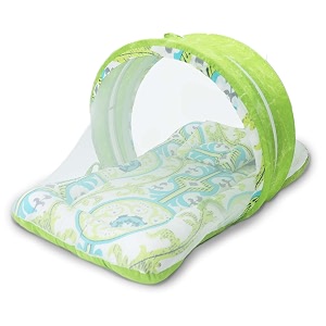 kradyl kroft baby mosquito net flat bed  play mat for kids with cotton outer fabric  half openable mosquito net flat mat for baby playtimesyellow gardenia