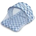Kradyl Kroft Baby Mosquito Net Flat Bed | Play Mat for Kids with Cotton Outer Fabric | Half Openable Mosquito Net Flat Mat for Baby Playtimes (Just Right)