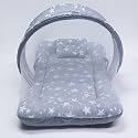Kradyl Kroft Baby Mosquito Net Bedding for Kids with Cotton Outer Fabric and Pillow | Half Openable Mosquito Net Bedding for Baby (Grey Star)
