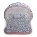 Kradyl Kroft Baby Mosquito Net Flat Bed | Play Mat for Kids with Cotton Outer Fabric | Half Openable Mosquito Net Flat Mat for Baby Playtimes (Grey Butterfly)