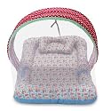 Kradyl Kroft Baby Mosquito Net Flat Bed | Play Mat for Kids with Cotton Outer Fabric | Half Openable Mosquito Net Flat Mat for Baby Playtimes (Happy Owls)