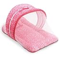 Kradyl Kroft Baby Mosquito Net Flat Bed | Play Mat for Kids with Cotton Outer Fabric | Half Openable Mosquito Net Flat Mat for Baby Playtimes (Peaches and Cream)