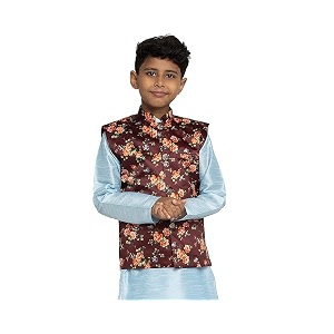 KRAFT INDIA Boys Satin Printed Nehru Jacket
