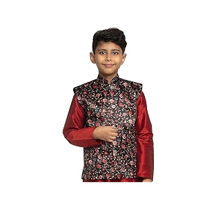 KRAFT INDIA Boys Satin Printed Nehru Jacket
