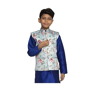 KRAFT INDIA Boys Satin Printed Nehru Jacket