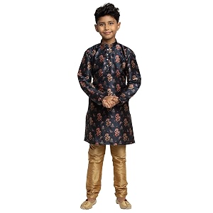 KRAFT INDIA Boys Silk Print Kurta Churidar