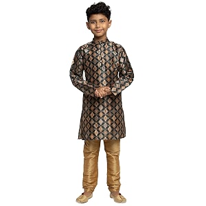 KRAFT INDIA Boys Silk Print Kurta Churidar