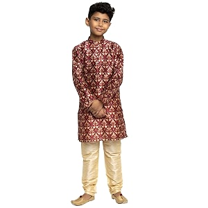 KRAFT INDIA Boys Silk Print Kurta Churidar