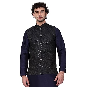 KRAFT INDIA Mens Embroidered Sequins Jacquard Nehru