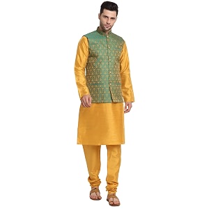 KRAFT INDIA Mens Gold Silk Blend Kurta