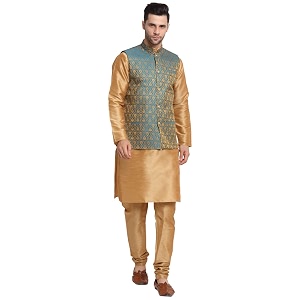KRAFT INDIA Mens Gold Silk Blend Kurta