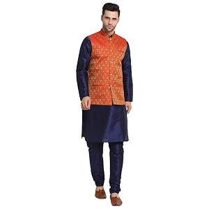 KRAFT INDIA Mens Gold Silk Blend Kurta