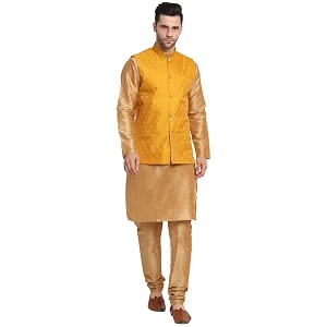 KRAFT INDIA Mens Gold Silk Blend Kurta