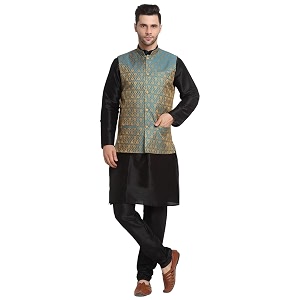 KRAFT INDIA Mens Gold Silk Blend Kurta