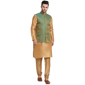 KRAFT INDIA Mens Gold Silk Blend Kurta