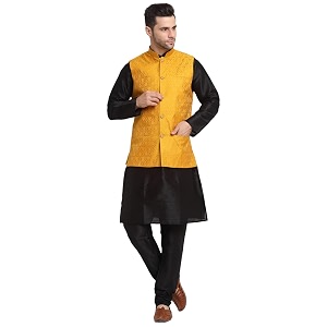 KRAFT INDIA Mens Gold Silk Blend Kurta