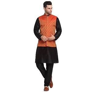 KRAFT INDIA Mens Gold Silk Blend Kurta