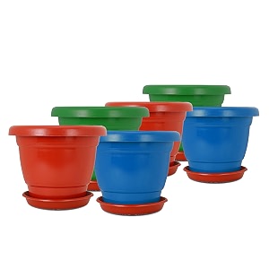 kraft seeds by 10club deluxe plastic planter with trays for home gardens - 6 pcs 12 inch multicolor  planting pot for home  flower pots for balcony  flower seeds for indoor and outdoor plants