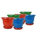 Kraft Seeds by 10CLUB Deluxe Plastic Planter with Trays for Home Gardens - 6 Pcs (12 Inch, Multicolor) | Planting Pot for Home | Flower Pots for Balcony | Flower Seeds for Indoor and Outdoor Plants