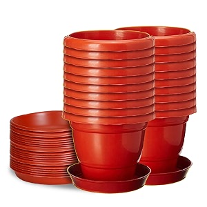kraft seeds by 10club colourful pots - 20 pcs 6 inch red  flower planters for home balcony and terrace garden  plastic planters with plates  pots with bottom trays  uv treated pots