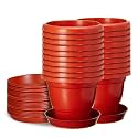 Kraft Seeds by 10CLUB Colourful Pots - 20 Pcs (6 inch, Red) | Flower Planters for Home Balcony and Terrace Garden | Plastic Planters with Plates | Pots with Bottom Trays | UV Treated Pots