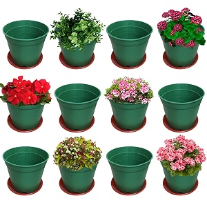 kraft seeds by 10club planters with bottom plate - 12 pcs 6 inch green  gamla with drainage hole  seedling pot  plant pots with drainage holes amp saucer  durable pots for home