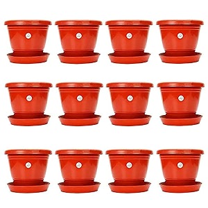 kraft seeds planters with bottom plates - 12 pcs 8 inch red  gamla pots for home  plant containers  indoor outdoor balcony flower pots  drip tray pots with plates