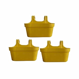 kraft seeds all new double hook railing hanging planters with quirky design and bright colours for railings and terrace garden use  yellow - pack of 3