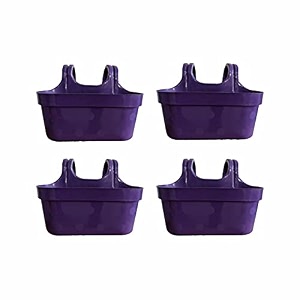 kraft seeds all new double hook railing hanging planters with quirky design and bright colours for railings and terrace garden use  purple - pack of 4