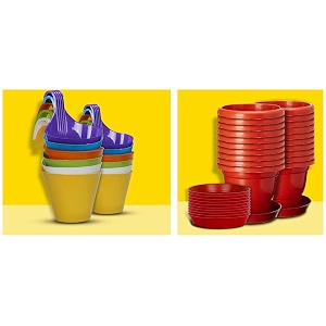 kraft seeds deluxe planter with bottom plates 20 pcs 8 inch red plastic hanging planters for home amp balcony garden 12 pcs 8 inch multicolor