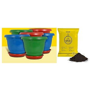 kraft seeds deluxe plastic planter with trays for home gardens and terrace 6 pcs 12 inch multicolor 20kg vermicompost food for the soil