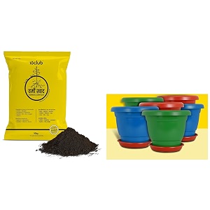 kraft seeds deluxe plastic planter with trays for home gardens and terrace 6 pcs 12 inch multicolor vermicompost 10 kg  organic manure for plants