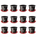 Kraft Seeds Gamla Pots With Bottom Plate (12 Pcs, 6 Inch, Black) | Gamla With Drainage Holes | Planters for Home Plants | Flower Pots With Drain Holes and Trays | Plastic Planting Pots for Home Garden