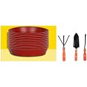 Kraft Seeds Planter Gamla Bottom Trays (10 Pcs, 6 * 8 Inch Red) Garden Tool Set - 3 Pcs (Big Shovel, Cultivator, Weeder)